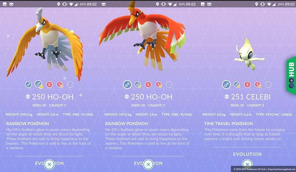Ho-Oh Celebi 3d models added Pokémon GO