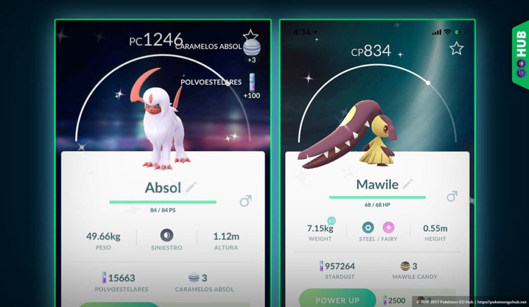 Shiny Mawile and Absol Pokemon GO