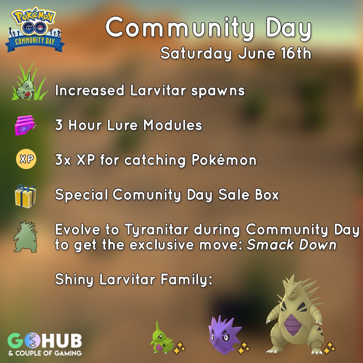 Larvitar June Community Day Guide Smack Down Catch Rates And Iv Charts Pokemon Go Hub