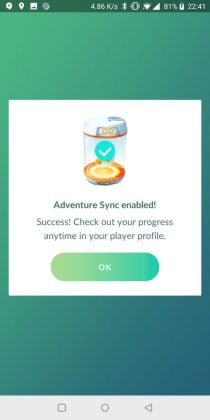 Adventure Sync enabled confirmation