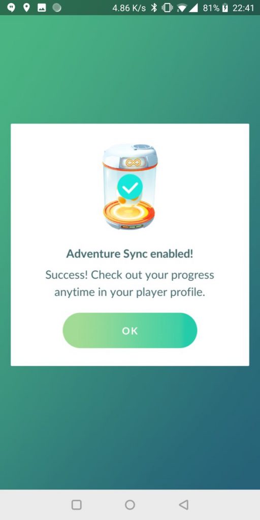 Adventure Sync enabled confirmation