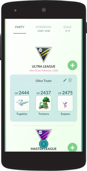 Ultra League team selection screen