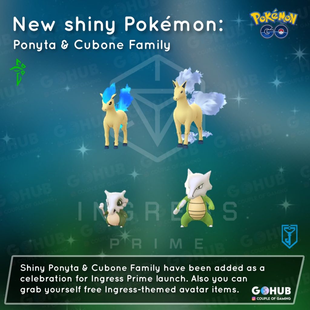 Shiny Ponyta, Rapidash, Cubone and Marowak