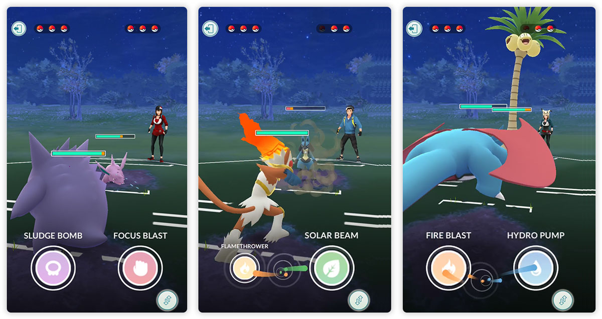 PvP Problems and Solutions - screenshots of Pokémon Go Trainer Battles in progress