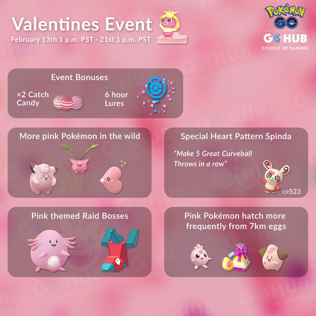 Pokémon Go - evento Valentine's Day 2022 - Desafios de Coleção, tarefas de  pesquisa de campo, spawns