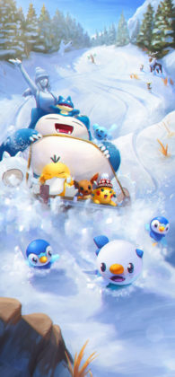 Snorlax sleds in Winter