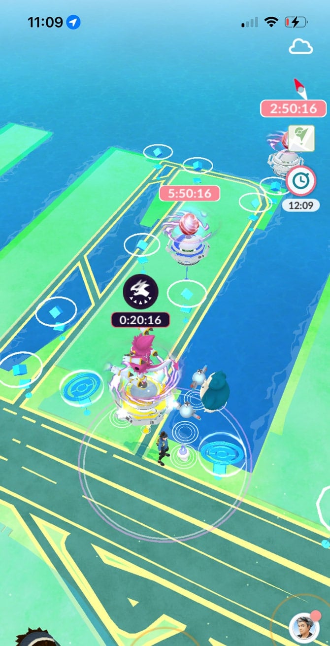 Elite Raid Egg and Hoopa Unbound Raid shown on a Pokémon GO map