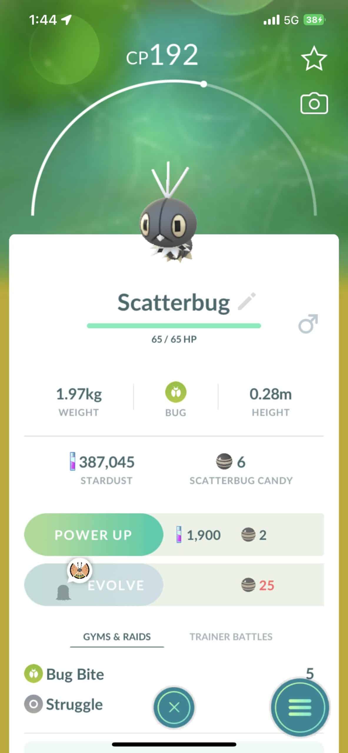 Scatterbug's details screen shows which Vivillon pattern it will evolve into