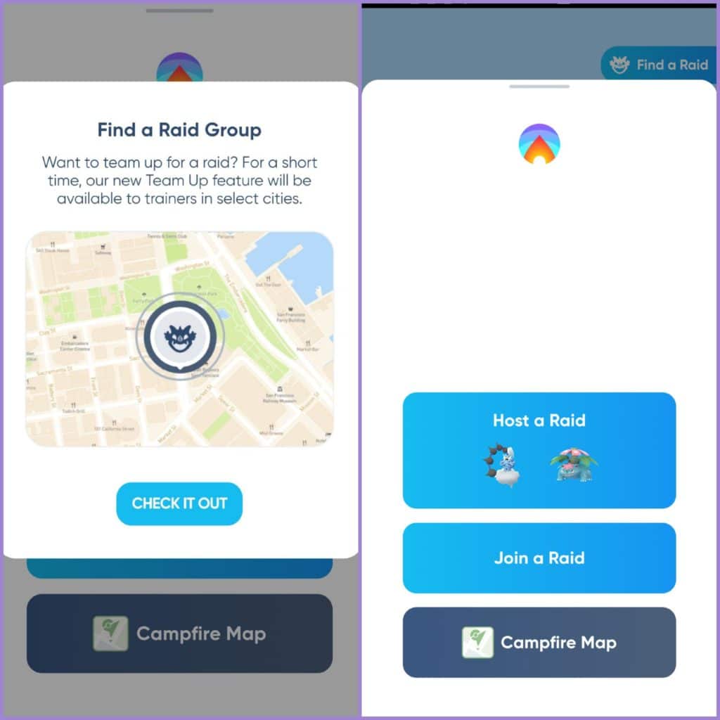 Niantic Campfire Team Up feature for finding and hosting Raid Battles