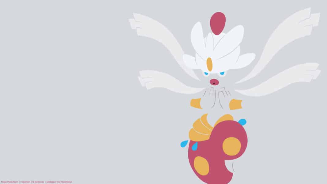 A 3D rendor of a Mega Medicham on a pale grey background. Wallpaper by MapleRose