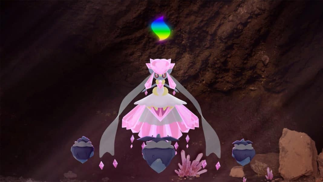 Mega Diancie and Carbink in a cave