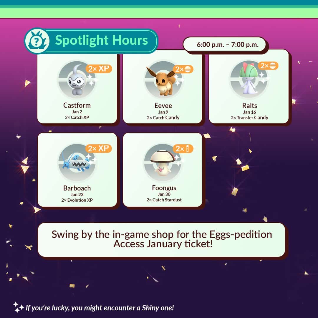 Pokémon Go Spotlight Hour schedule for January 2024 - Polygon