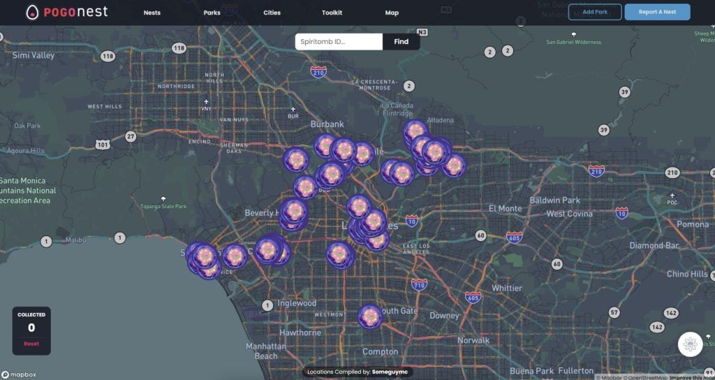Map of Spiritomb PokéStops for Pokémon GO Tour Sinnoh: Los Angeles