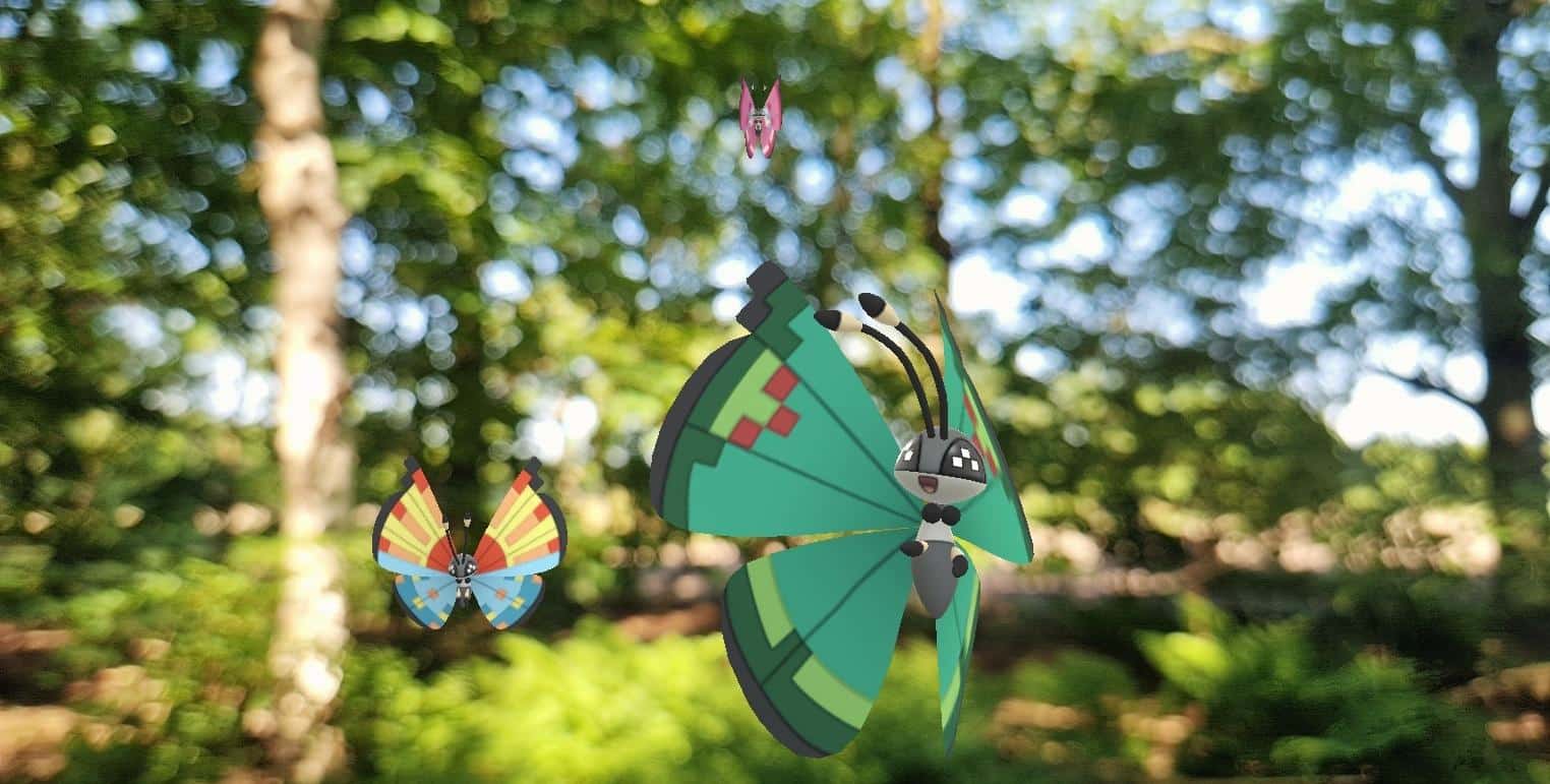 an ar picture of three vivillon in pokemon go