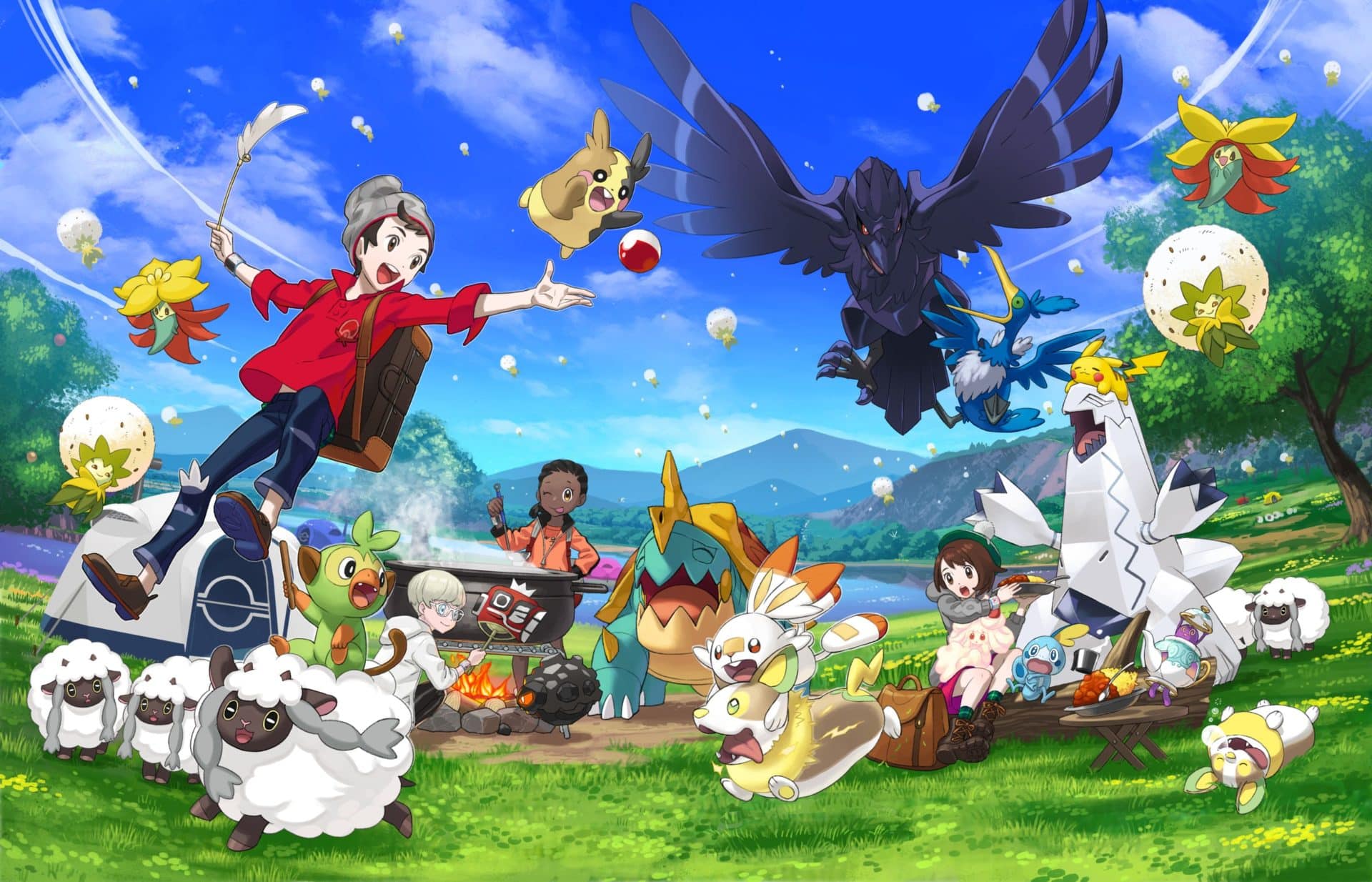 A cartoon style image of a variety of different Pokémon from the Galar region