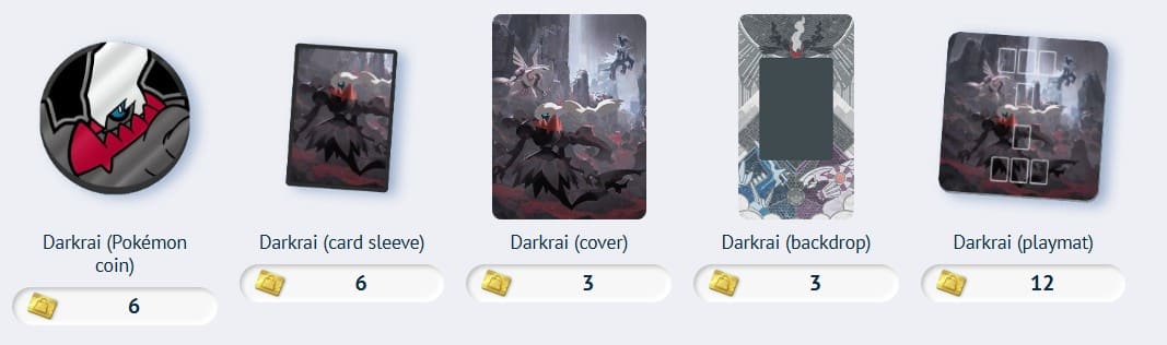 all darkrai accssories available for premium pass players in tcg pcoket