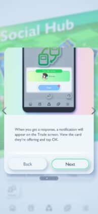 text reads: when you get a response, a notification will appear on the Trade screen. View the card they're offering and tap ok