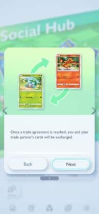 text reads: Once a trade agreement is reached, you and your trade partner's cards will be exchanged