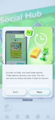 text reads: In order to trade, you need trade stamina. Trade stamina recovers over time. You can use items to reduce the time it takes to recover.