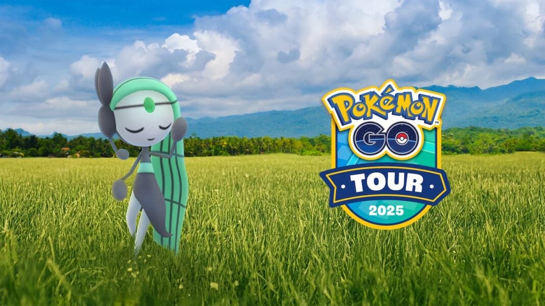 Shiny Meloetta in a lush grassy field