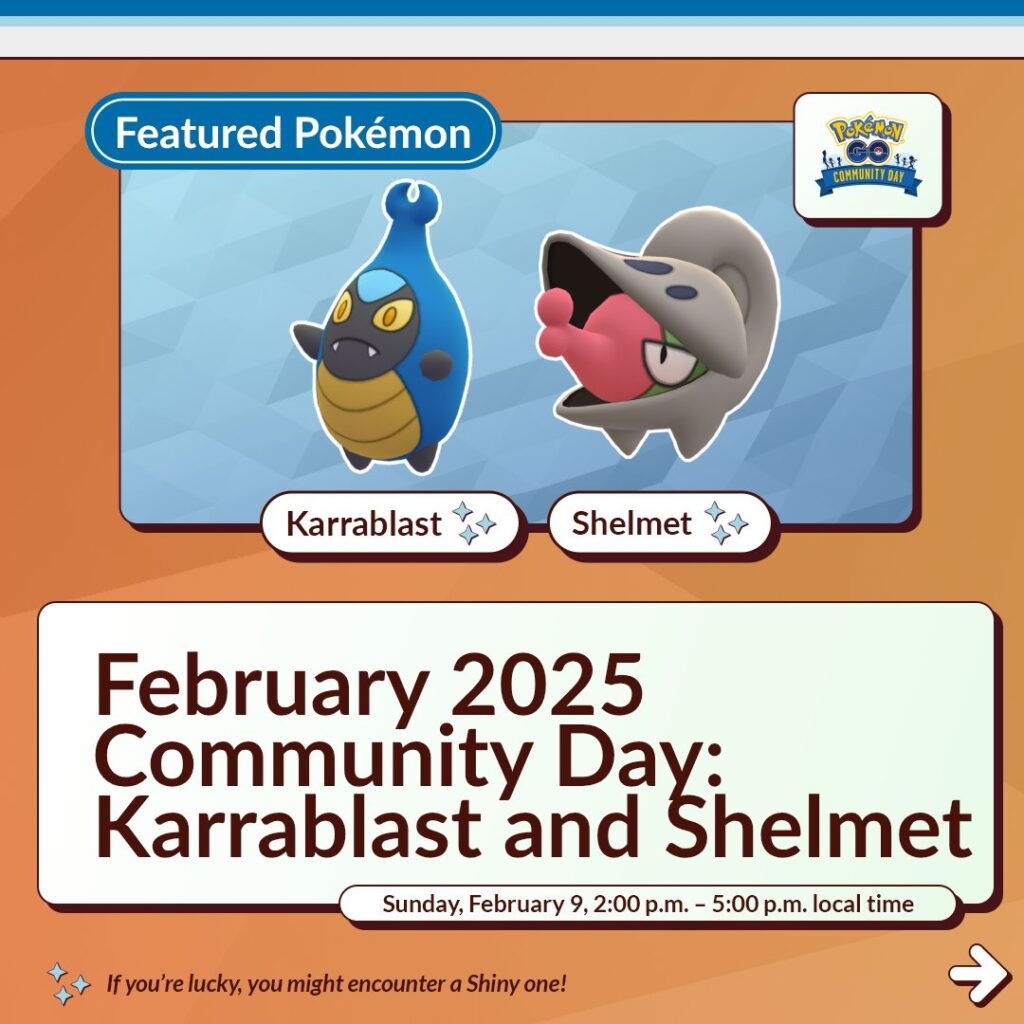 Karrablast and Shelmet Community Day