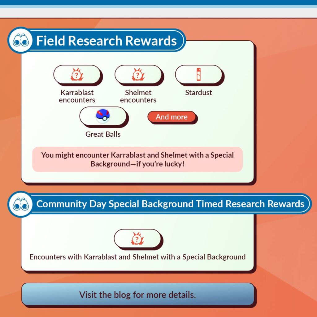 Karrablast and Shelmet Community Day