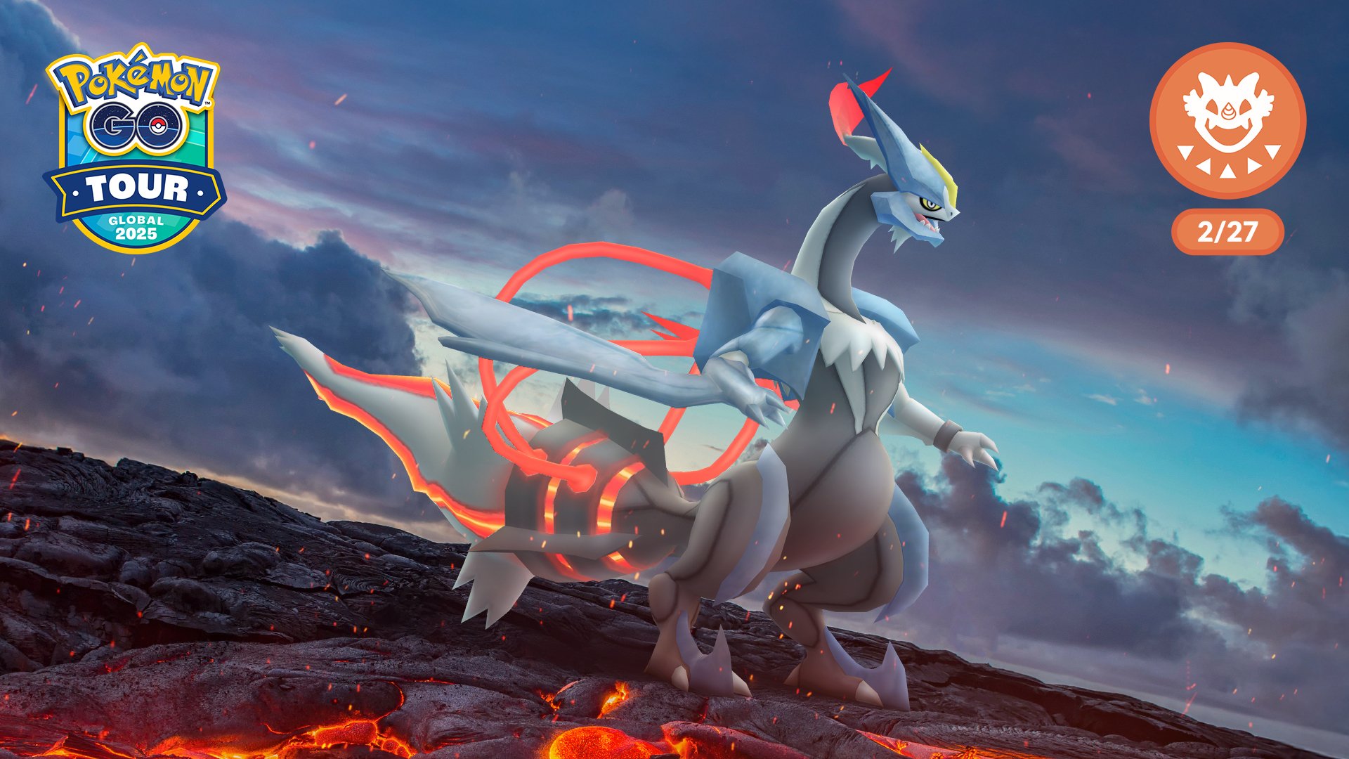 White Kyurem standing over a burned field of magma
