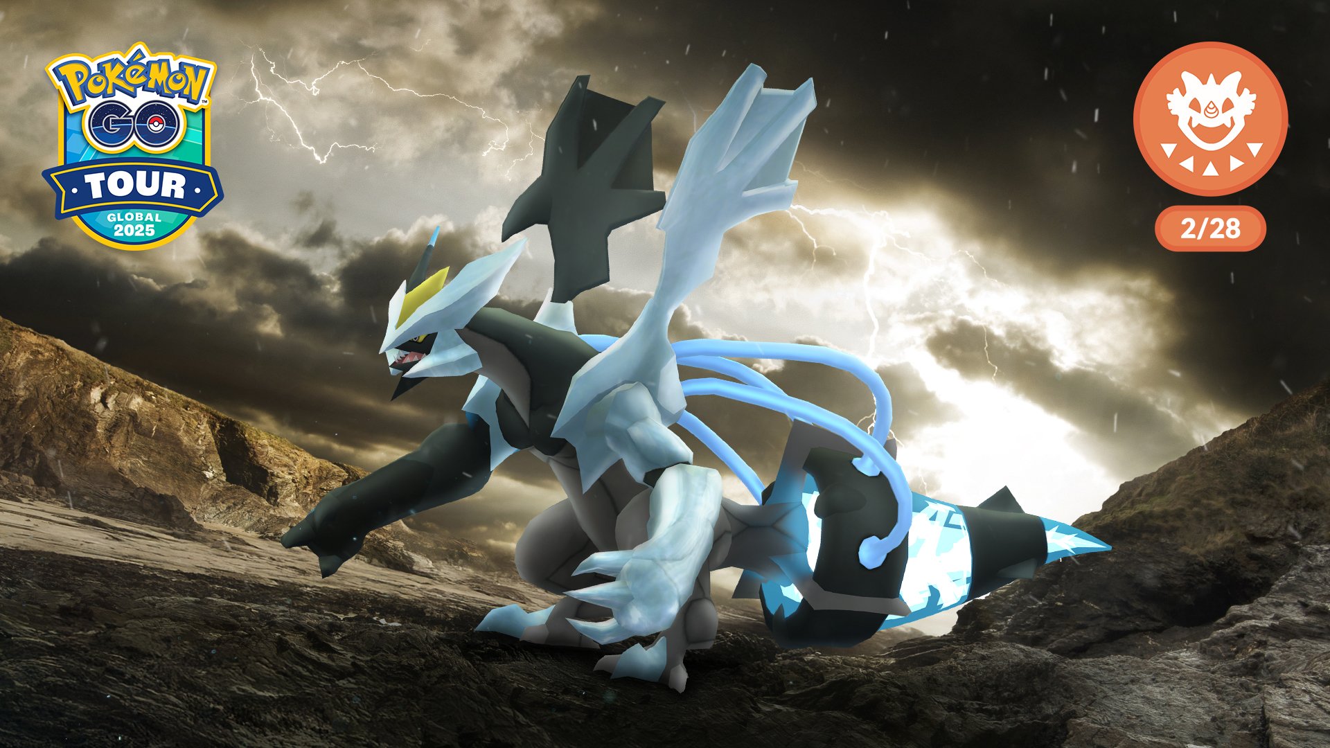 Black Kyurem standing in a yellow storm