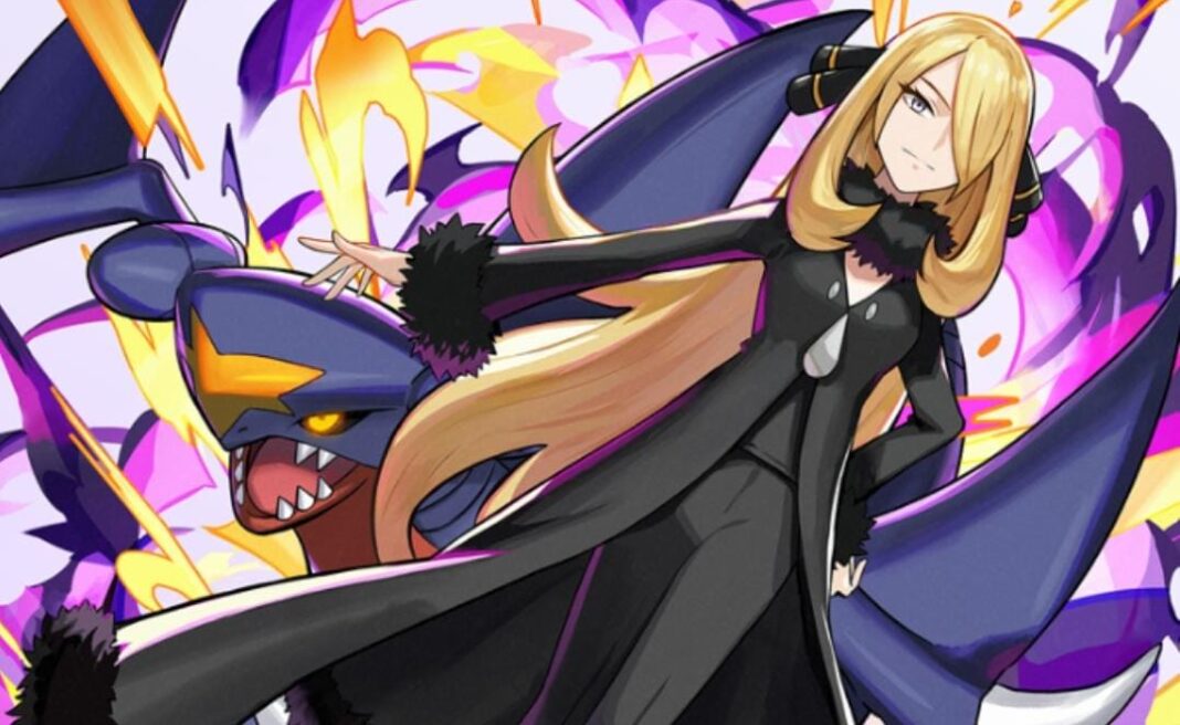 cynthia and garchomp background in pokemon tcg pocket