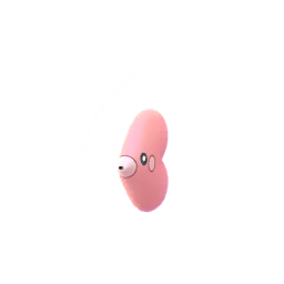 A heart-shaped, pink fish-like Pokémon with large lips, beady black eyes, and a small dorsal fin