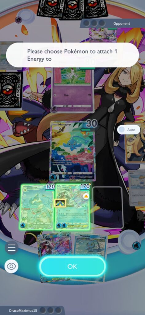 Manaphy supplying Energy to Palkia EX and Vaporeon in battle