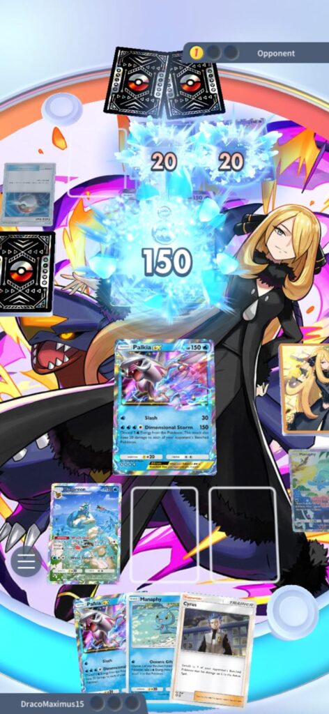 Palkia EX attcking Mewtwo EX with Dimensional Storm