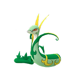 Serperior: A large, regal, snake-like Pokémon with a green and yellow color scheme. It has piercing red eyes, ornate yellow markings, and an elegant leafy tail.