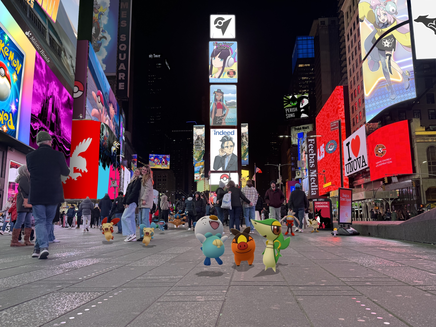 The Unova Starters celebrate in Times Square New York City