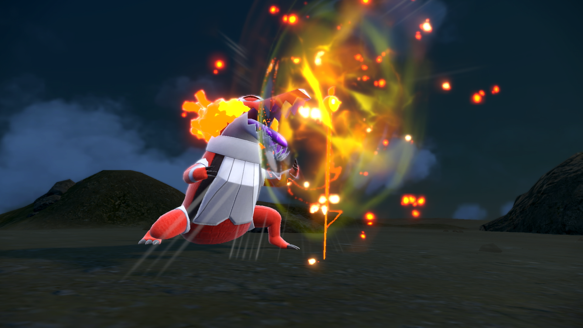 Skeledirge in Pokémon Scarlet and Violet using a fire type attack