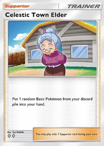 celestic town elder supporter card from pokemon tcg pocket triumphant light set