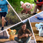A banner has 4 separate segments. Each features a Pokémon trainer with their fuzzy buddy, Pancham, Stufful, Cubchoo and Teddiursa.