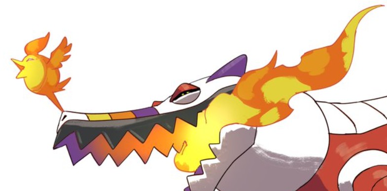 skeledirge and its fiery bird singing together