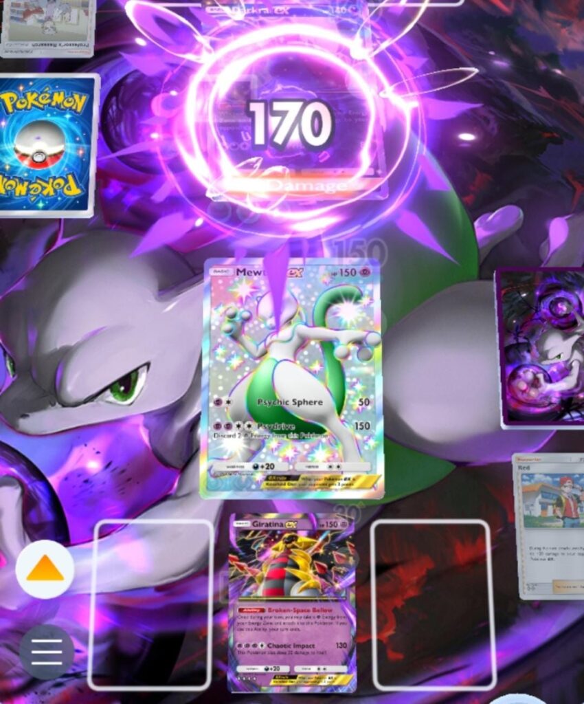 giratina ex and shiny mewtwo ex in a pokemon tcg pocket battle