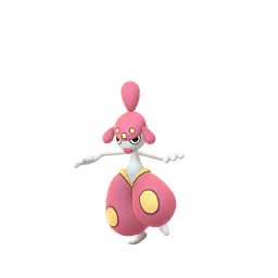 Medicham is a humanoid, bipedal Pokémon that resembles a yoga practitioner. It has a gray body with red and yellow adornments. A red headpiece with three bulb-like extensions covers the upper portion of its head: one on top and one on either side. The bulb on top is short on a female Medicham. The headpiece slightly covers its large, focused eyes, and its red lips seem to be in a rounded or puckered position. Its legs appear covered with puffy, red pants with a large yellow spot on the knees and yellow bands next to the hips.