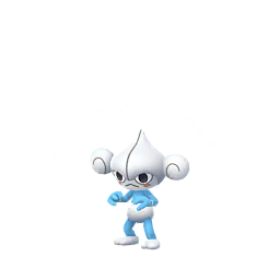 Meditite is a humanoid, bipedal Pokémon that resembles a person meditating. It usually sits in a yoga position, with knees bent and feet together with its hands resting on its knees. Its lower body is blue, with white on the wrists, feet, and lower body. Its onion-shaped head is also white with large eyes and pink ovals on its cheeks. It has round, swirled ears on the sides of its head. These ears are higher up on a male than on a female.