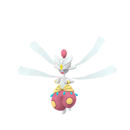 As Mega Medicham, its headpiece now resembles a white turban with a yellow stone in the center. The red extension in the back is retained, and there are five white extensions on the turban, three extending from the stone and one on either side of its head. There is a gold band on each wrist and additional gold bands around its waist. Several blue, teardrop-shaped decorations hang from the lowest hip band. Mega Medicham has formed four ghost-like arms around itself using its enhanced willpower. This enhanced willpower can transform its spirit into a physical force. The more trained its spirit, the more realistic and dexterous its self-created arms become.
