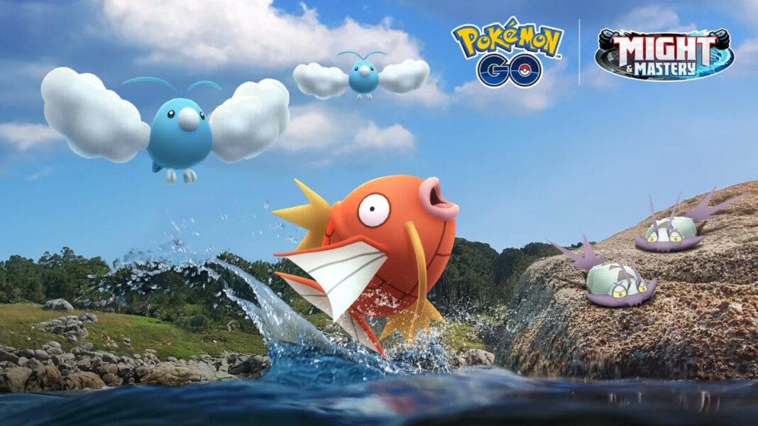 pokmeon go growing up event featuring magikarp, swablu and wimpod