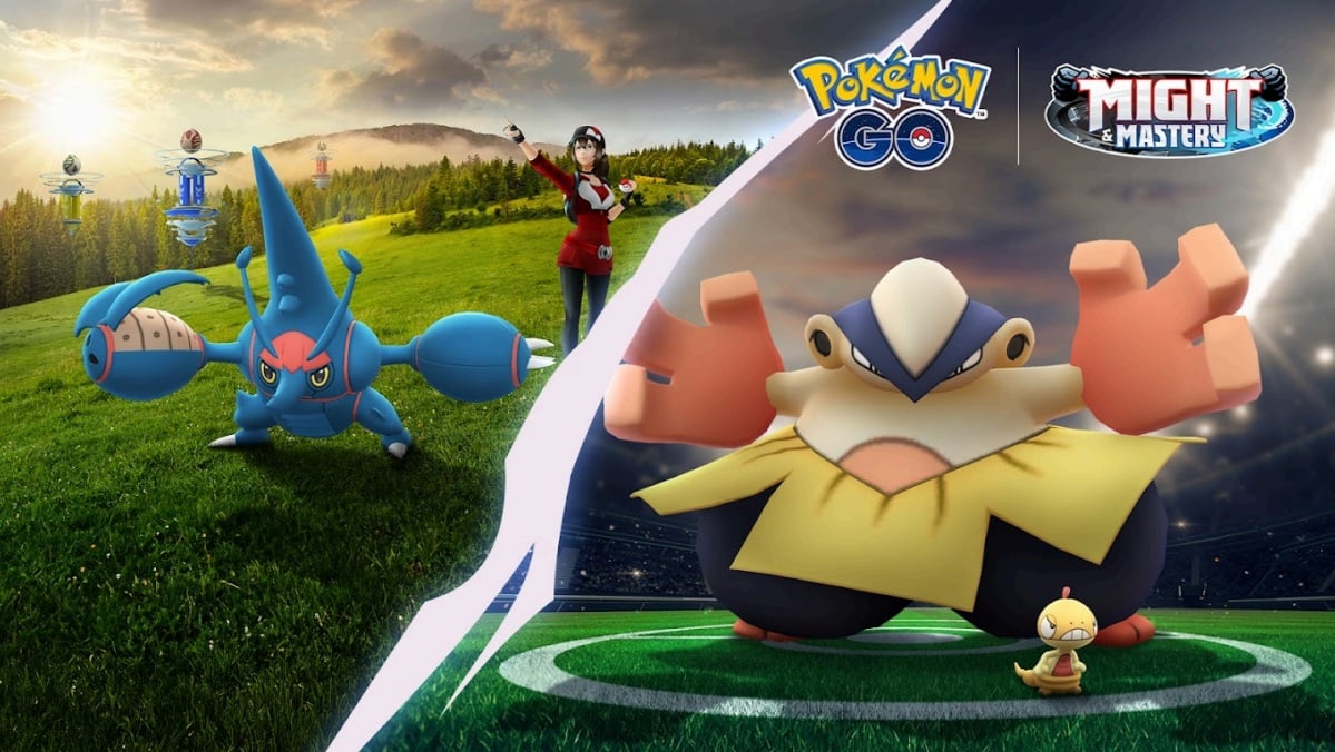 Sparring Partners raid day banner featuring Mega Heracross, Hariyama and Scraggy