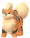A small, tiger-striped puppy Pokémon with orange fur and black markings, standing alert with a fluffy cream mane and tail.
