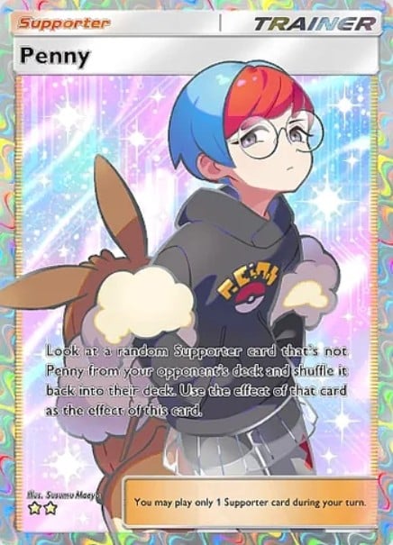 penny full art supporter card from pokemon tcg pocket eevee grove set
