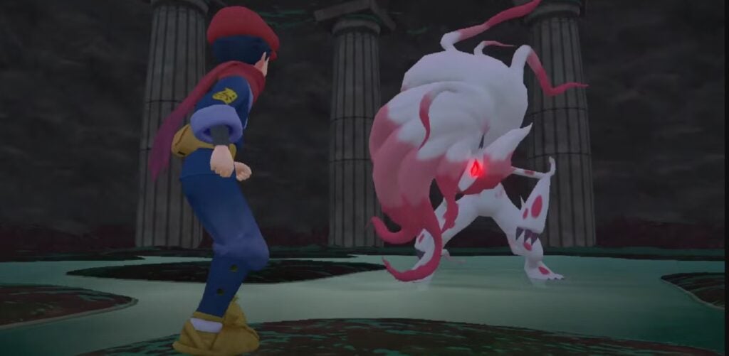 hisuain zoroark battling a trainer in pokemon legends arceus