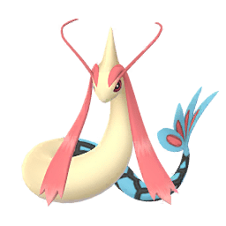 Nearly identical to the male, this graceful, serpentine Pokémon also has a cream body and vibrant fan-shaped tail fins. However, the female has slightly longer, more flowing pink eyebrow crests.
