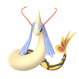 A shimmering, elegant Pokémon with a cream body and golden-pink tones replacing the usual pink antennae and tail fans. The blue in its tail is replaced with a deep teal-green, and the eyebrow crests are slightly shorter than the female’s.