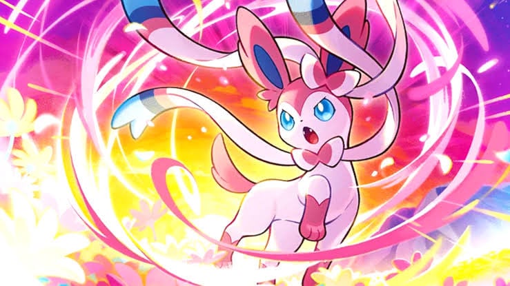 artwork of sylveon ex rainbow rare card in pokemon tcg pocket eevee grove set